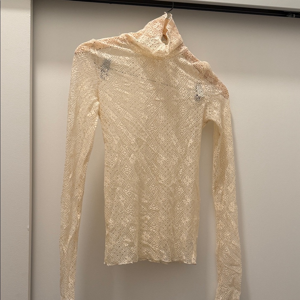 Free People Cream Lace Long Sleeve Top